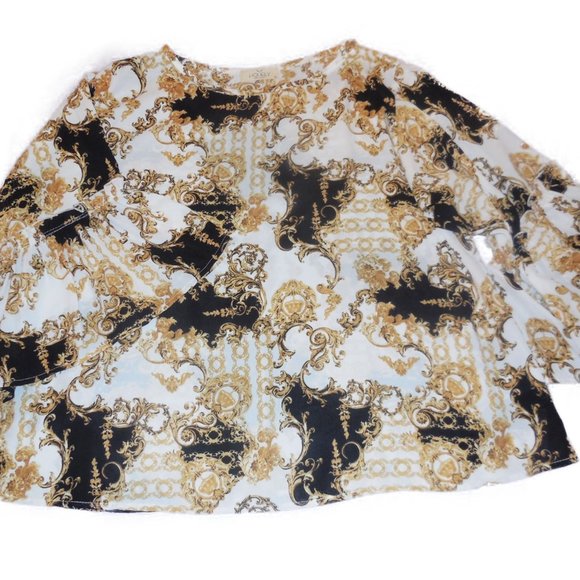 Blouse tunic relaxed top shirt Top 3/4 wide ruffled flared sleeve summer - Picture 6 of 10